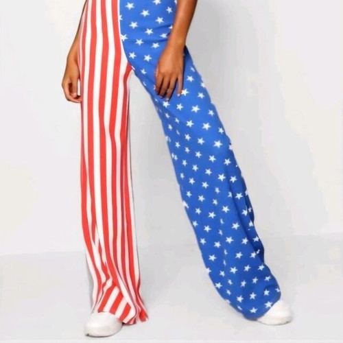 Boohoo wide leg women trousers striped and stars, new, size S