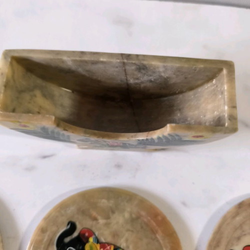 Marble coasters used with elephant painting from India