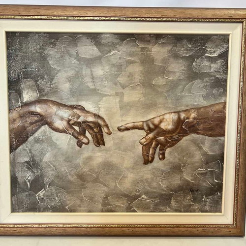 Hand-painted The Creation of Adam painting used with artist signature 63x74