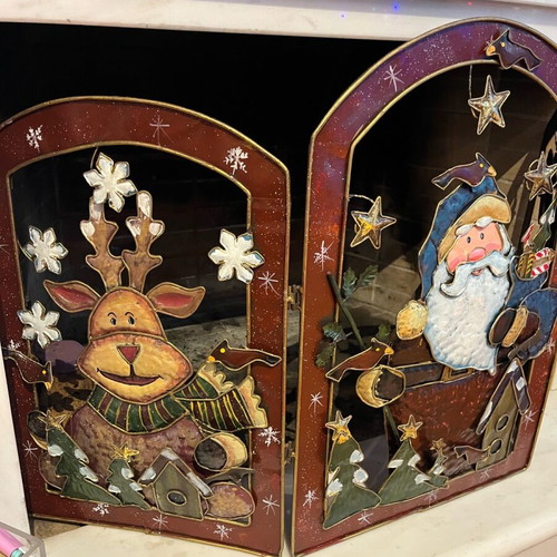 Vintage Christmas iron fireplace cover new