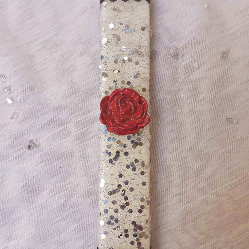 White candle with red clay rose new