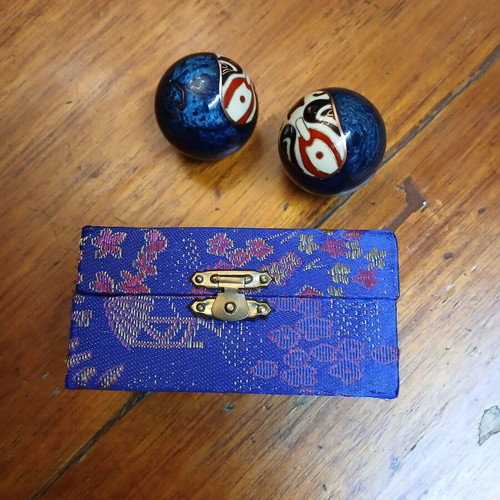 Chinese musical balls used with mask design, blue, with box