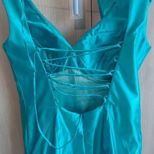 Maestri women's cocktail dress satin turquoise size L like new