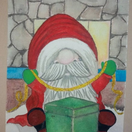 Christmas gnome painting made to order on canvas with acrylic and charcoal 20x26