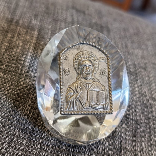 Vintage religious icon crystal and silver 825