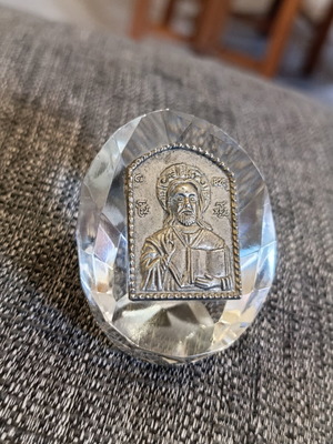 Vintage religious icon crystal and silver 825