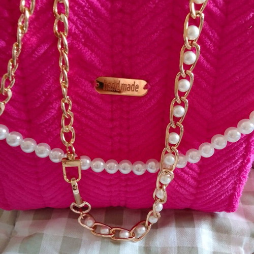 Handmade small bag new with pink velvet thread and pearls