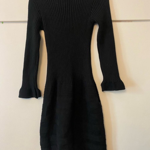 Midi dress warm black with wool, elastic size S