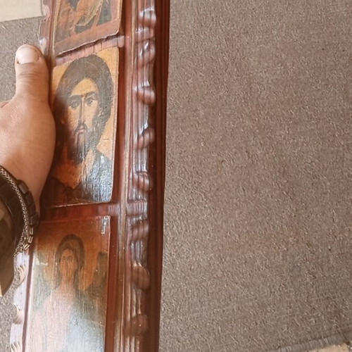 Triple Religious Icon Used with Byzantine Style and Patina Technique