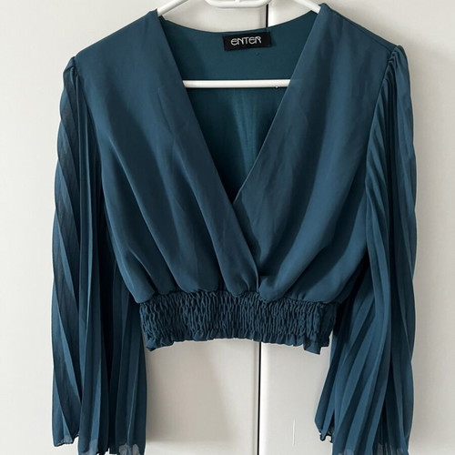 Top πετρολ croisé with pleated sleeves like new