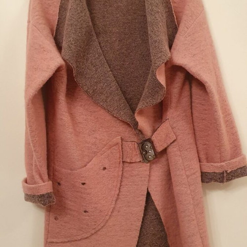Woolen women's coat used, pink and gray