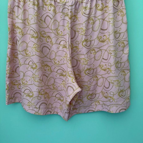 Med satin short sleeve pajama set with shorts like new, pink and gold