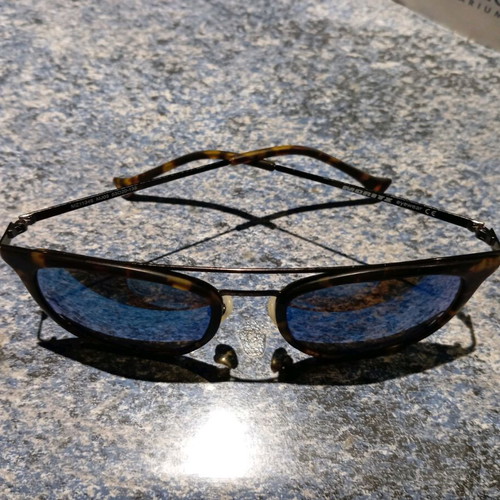 Moritz sunglasses used, brown tortoise frame with polarized blue lenses