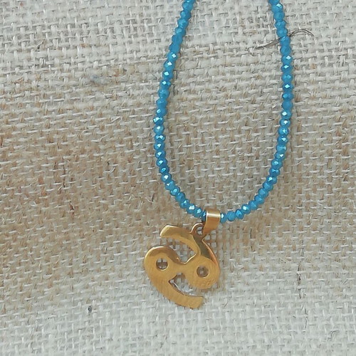 Cancer Zodiac Necklace gold plated with blue iridescent pendant