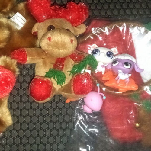 Vintage plush reindeer used, Christmas decorations set
