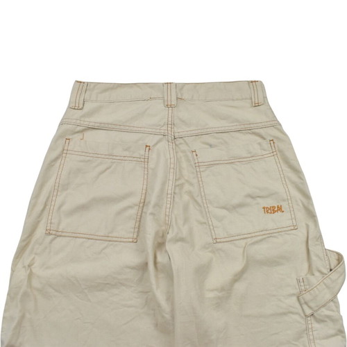 Tribal Baggy Long Shorts Beige Y2K Hip Hop Skate Style used, size XS-S