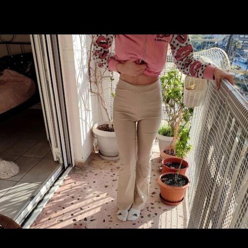 Beige elastic flare pants used, size Small, spring summer