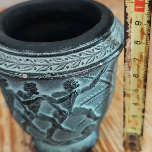 Decorative vase like new, handmade terracotta with Greek mythology design