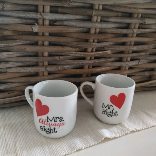 Mr Right and Mrs Always Right mug set like new with humor