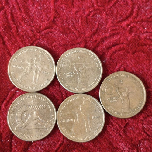 Set of 5 commemorative 100 Drachma coins 1997 & 1999, sports events