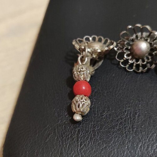 Earrings traditional Gianniotiki costume with coral handmade, like new