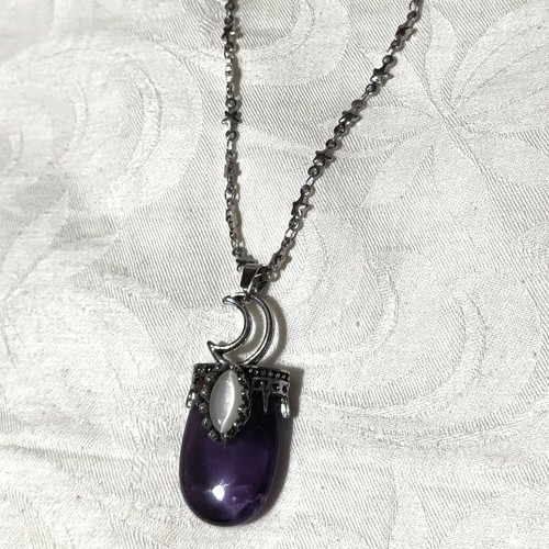Amethyst Moon Necklace with Steel Starry Chain