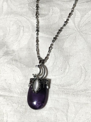 Amethyst Moon Necklace with Steel Starry Chain