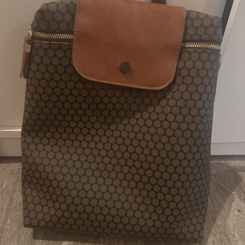 Thiros backpack new, gray and beige with leather pocket