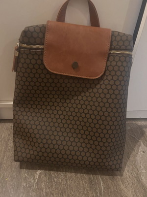 Thiros backpack new, gray and beige with leather pocket