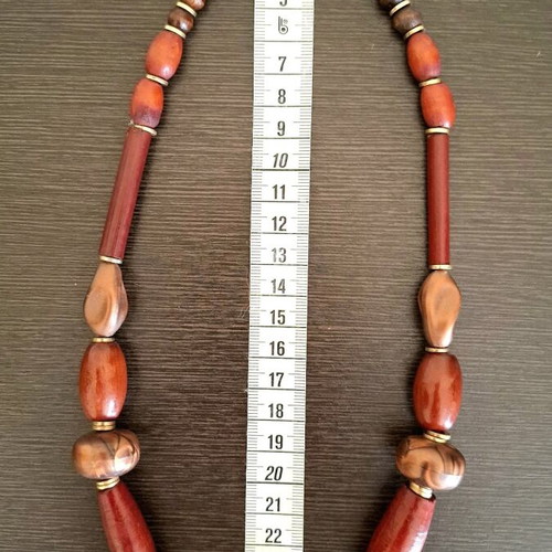 Ethnic Handmade Rosewood Necklace with Metal Clasp and Leather Cord like new