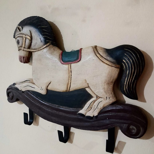 Vintage wooden wall hanger rocking horse hand-painted, like new