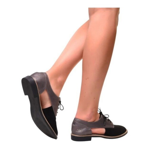 Bellucci women's Oxford shoes like new, black with metallic gray cut-out