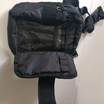 Waist bag used, black fabric with phone and pen holder