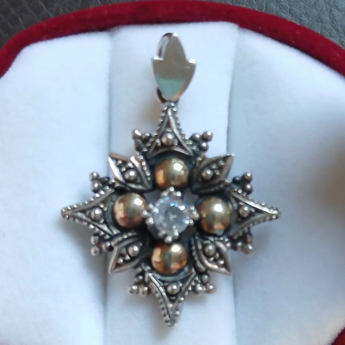 Silver gold Byzantine cross pendant like new