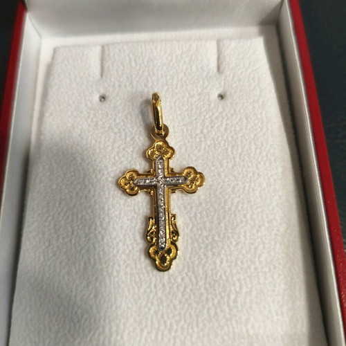 Gold Byzantine cross handmade 14K with diamonds