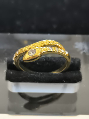 Gold-tone snake ring with white crystals, women's