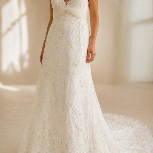 Augusta Jones wedding dress size 16, ivory lace with gold details