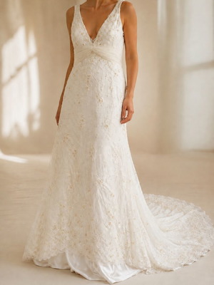 Augusta Jones wedding dress size 16, ivory lace with gold details