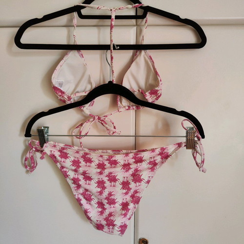 Pretty Me Bikini Set Tropical Print - Top S / Bottom L - Fuchsia/White