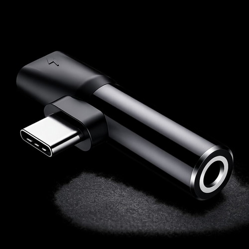 Baseus Adapter L41 USB-C Male to 3.5mm Female and USB-C Female for Huawei, Like New, Black