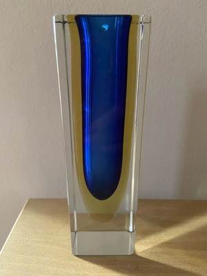 Vintage βάζο Murano Sommerso μεταχειρισμένο, μπλε-κίτρινο-διάφανο