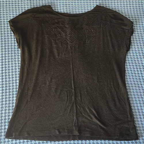Black blouse with subtle chest design, size Large/Extra Large