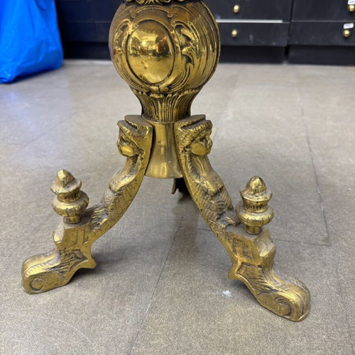 Vintage brass coffee table with marble top used