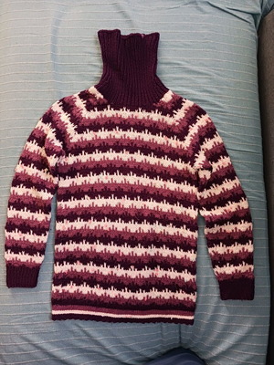Handmade children's turtleneck sweater like new, pink and purple