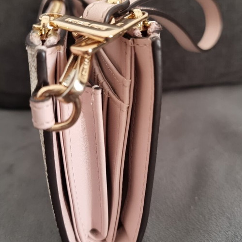 Michael Kors large wallet new with phone holder, white and pink