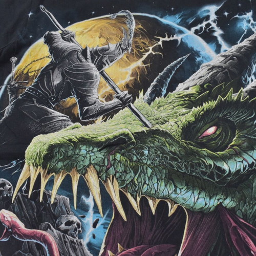 Dark Fantasy Dragon Knight Graphic T-Shirt used, size Large