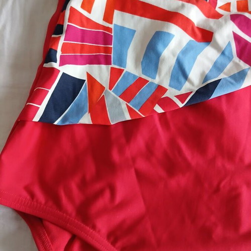 Marks & Spencer women's one-piece swimsuit new, size 14, red with colorful geometric patterns