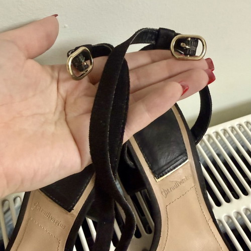 Stradivarius black suede block heeled sandals, size 37
