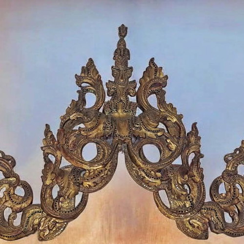 Old woodcarved lintel like new, decorative architectural element