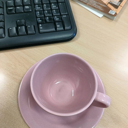 Pink coffee cup like new with saucer